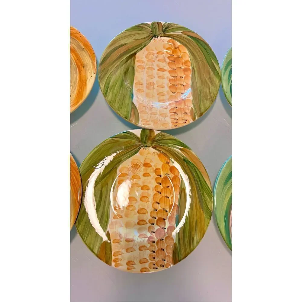 Set of 8 Pfaltzgraff Central Market Plates 8”Artichoke, Corn, Pumpkin Tomato